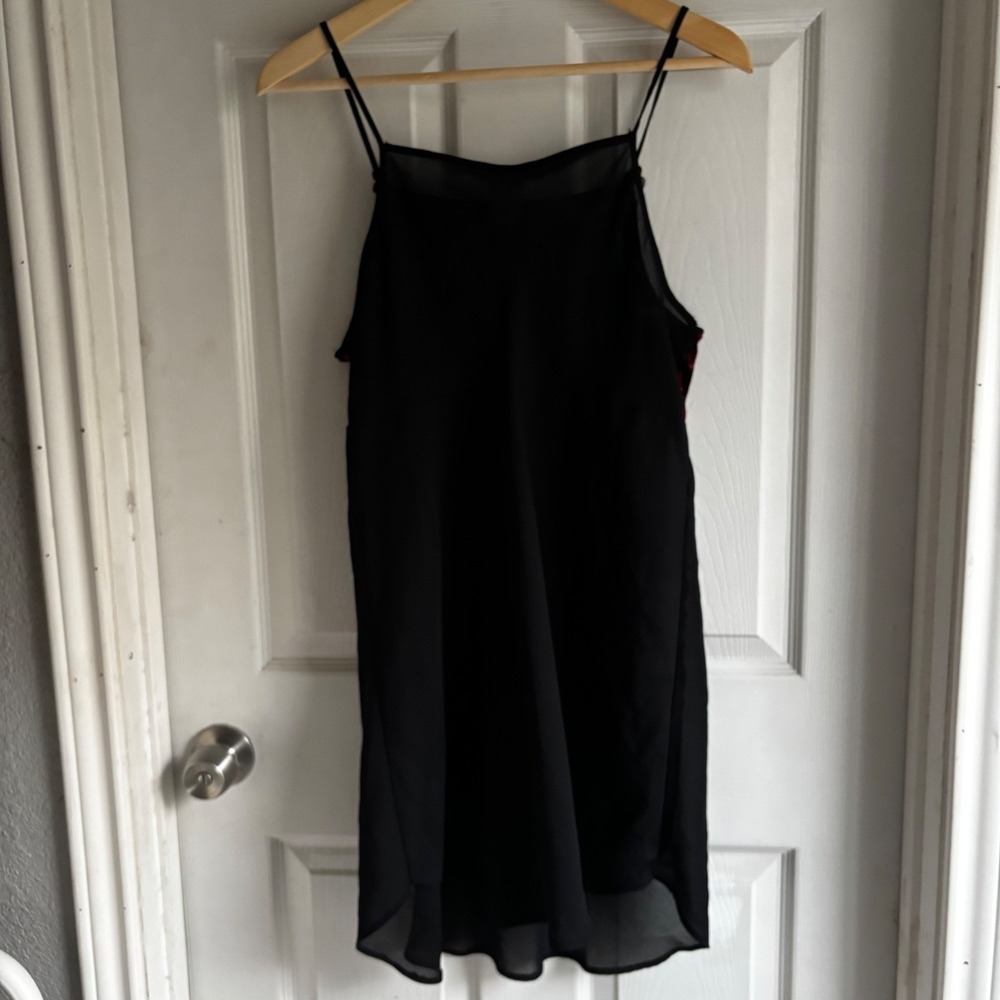 Gilligan & OMalley Black Floral Velvet Whimsy Goth Sheer Slip Dress L Vintage - Picture 5 of 6